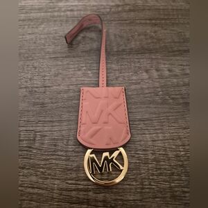 Michael Kors Mauve Pink Leather Logo Bag Charm with Gold MK Pendant
